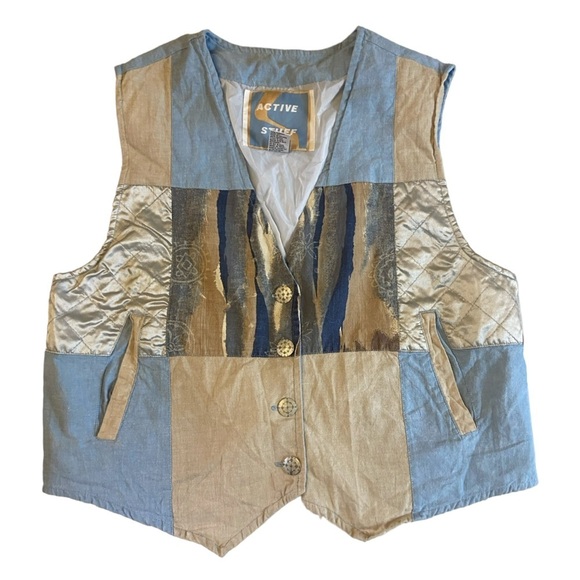 Vintage Active Stuff Cotton Semi Denim Patchwork Vest - Picture 4 of 16